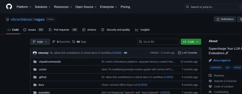 Ragas GitHub: 14,6K stars, Apache 2.0, Python