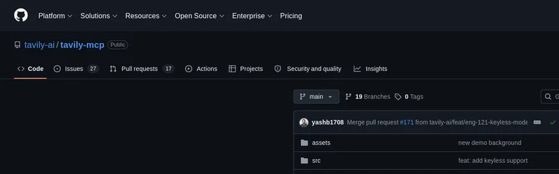 Tavily MCP GitHub